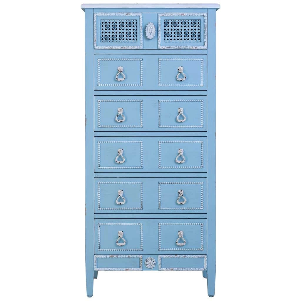 Cassettiera in legno laccato blu 56x36x119h cm