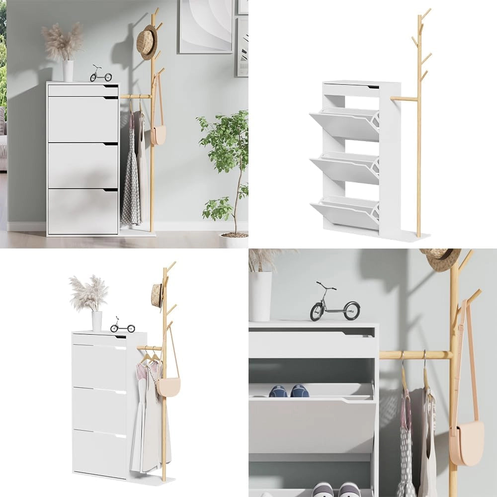 Armadio per le scarpe Ivo, Bianco, 90 x 181.5 cm con 3 scomparti, 1 cassetto, per riporre scarpe e accessori nell’ingresso