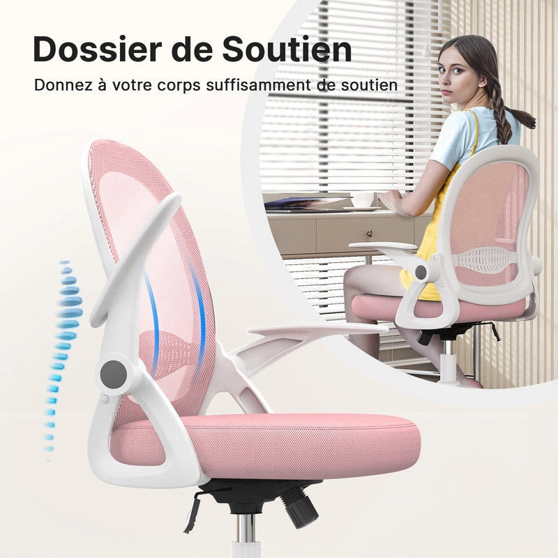 Sedia da ufficio-Sedia da ufficio in  con braccioli-Sedia ergonomica in rete traspirante-Altezza regolabile-Home Office-Rosa