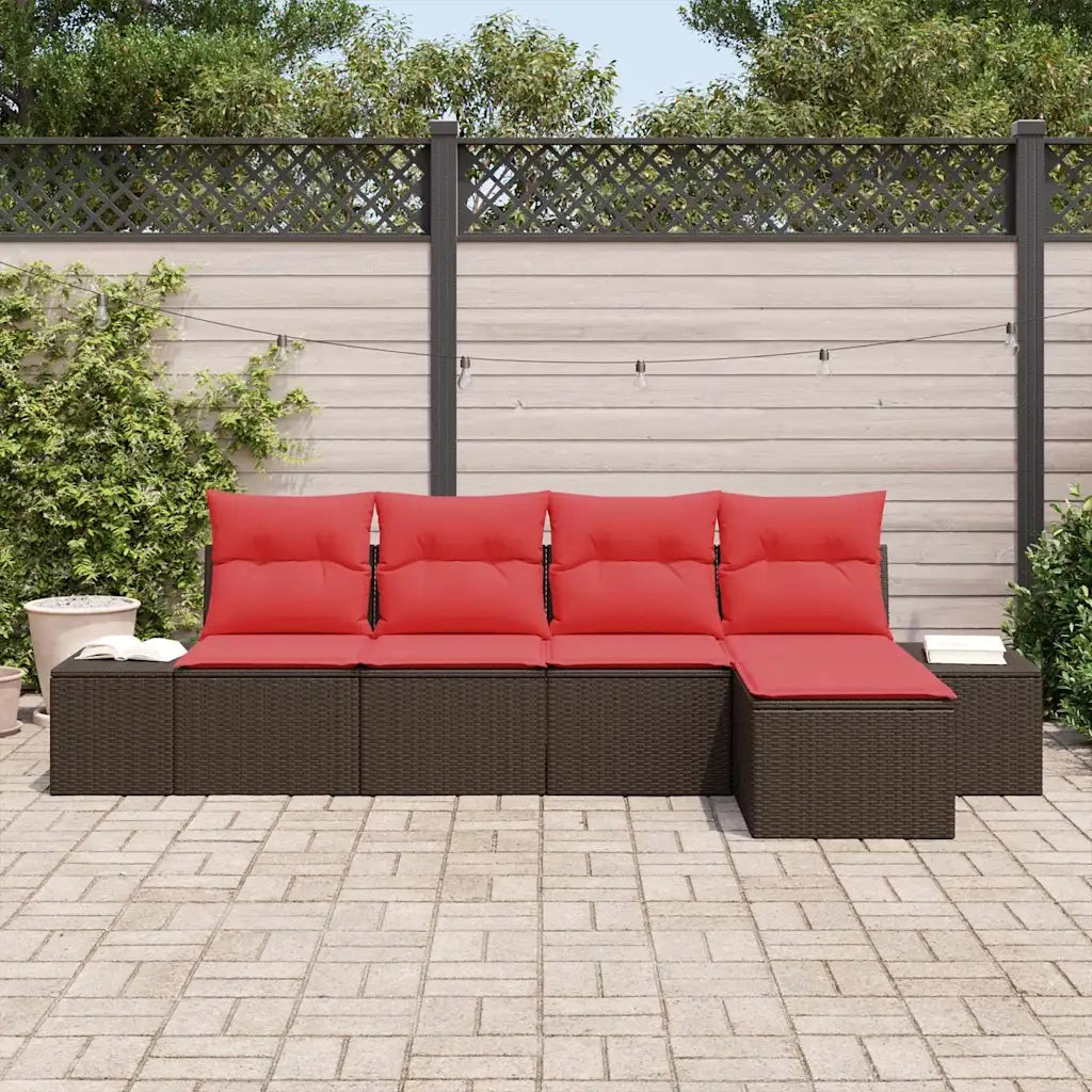 Set Divano da Giardino con cuscino 5 pcs Marrone polyrattan