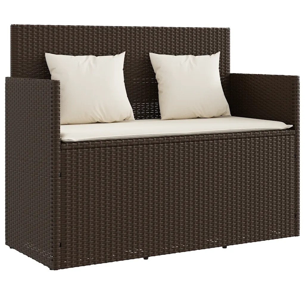 Panchina da Giardino | Panca da Giardino con Cuscini Marrone in Polyrattan