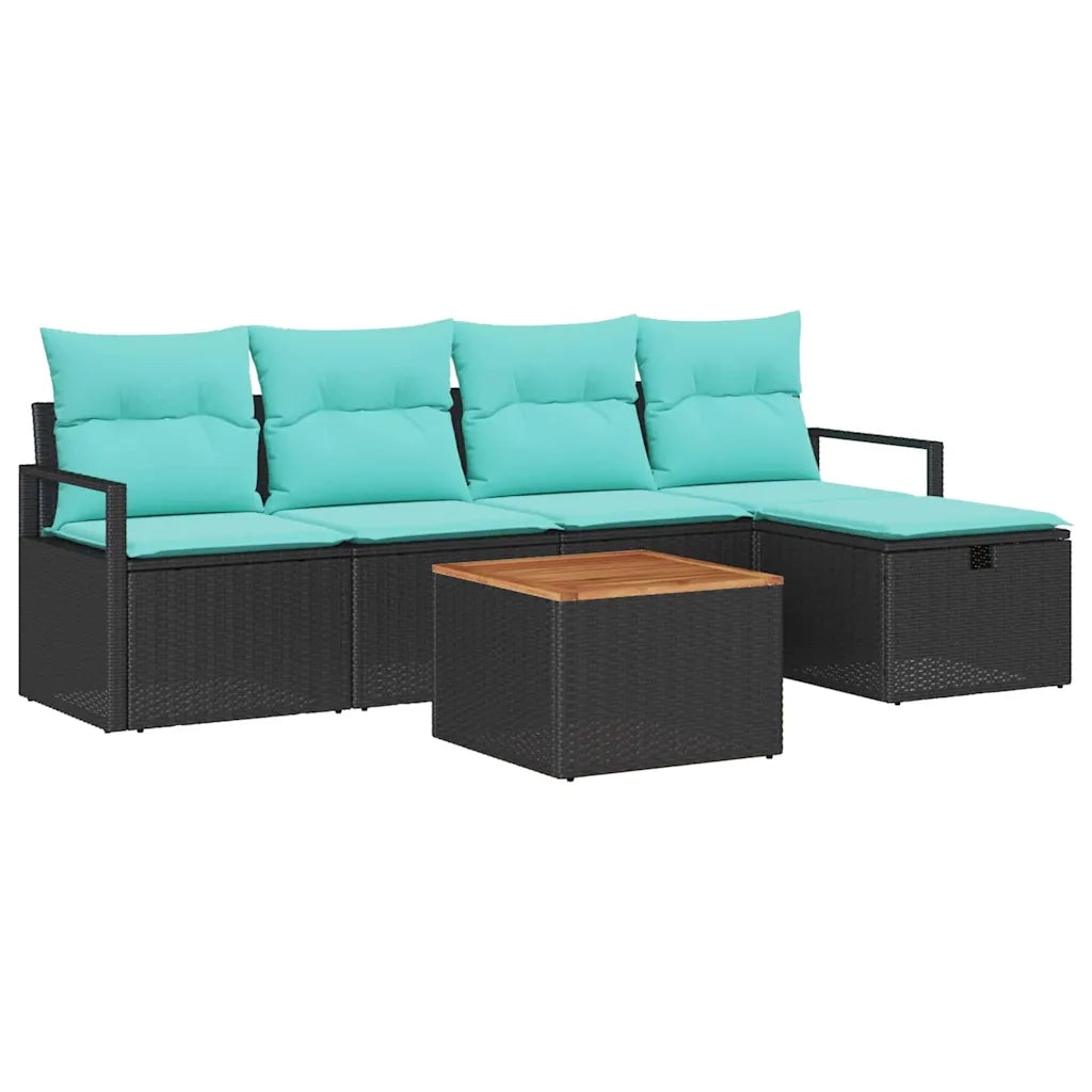 Set Divano da Giardino con cuscino 6 pcs Nero polyrattan
