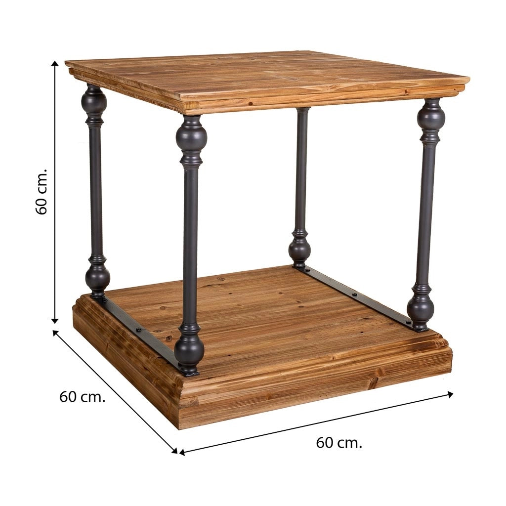 Tavolino da caffè in metallo e legno 60x60x60h cm