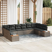 Set di Divani da Giardino 10 Pezzi con Cuscini Grigio Polyrattan Acacia