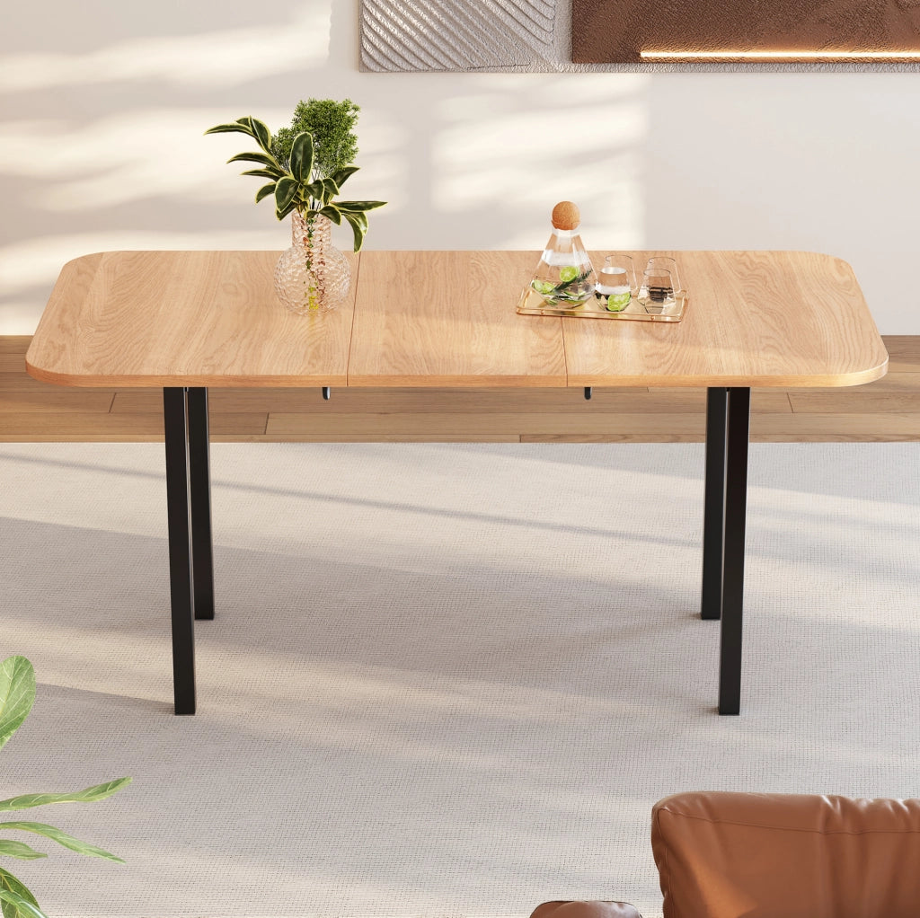 Tavolo da pranzo allungabile in MDF con supporto in lega; colore rovere bianco americano