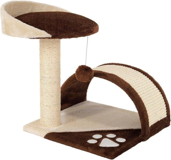 Catino basso con pallone di peluche e becco per gatto 43 cm alto - Posto di riposo comodo per gatti piccoli e grandi - Moka/cenere