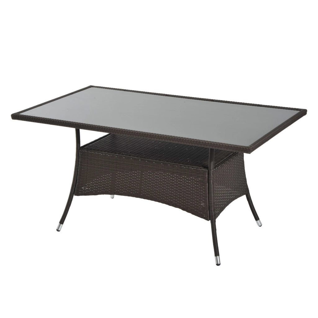 Tavolo da pranzo allungabile ¨C Minimal ¨C Polyrattan marrone, vetro temperato, 150x85x74 cm