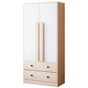 Armadio con doppie ante 70×40×170 cm con 2 cassetti e vano portaoggetti; legno; naturale e bianco