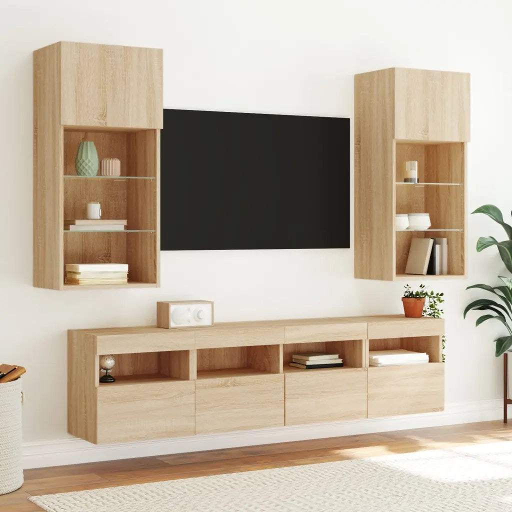 Mobili TV a Parete con Luci LED 2pz-Set di 2 Credenza per TV sospesa Rovere Sonoma 40x30x40 cm
