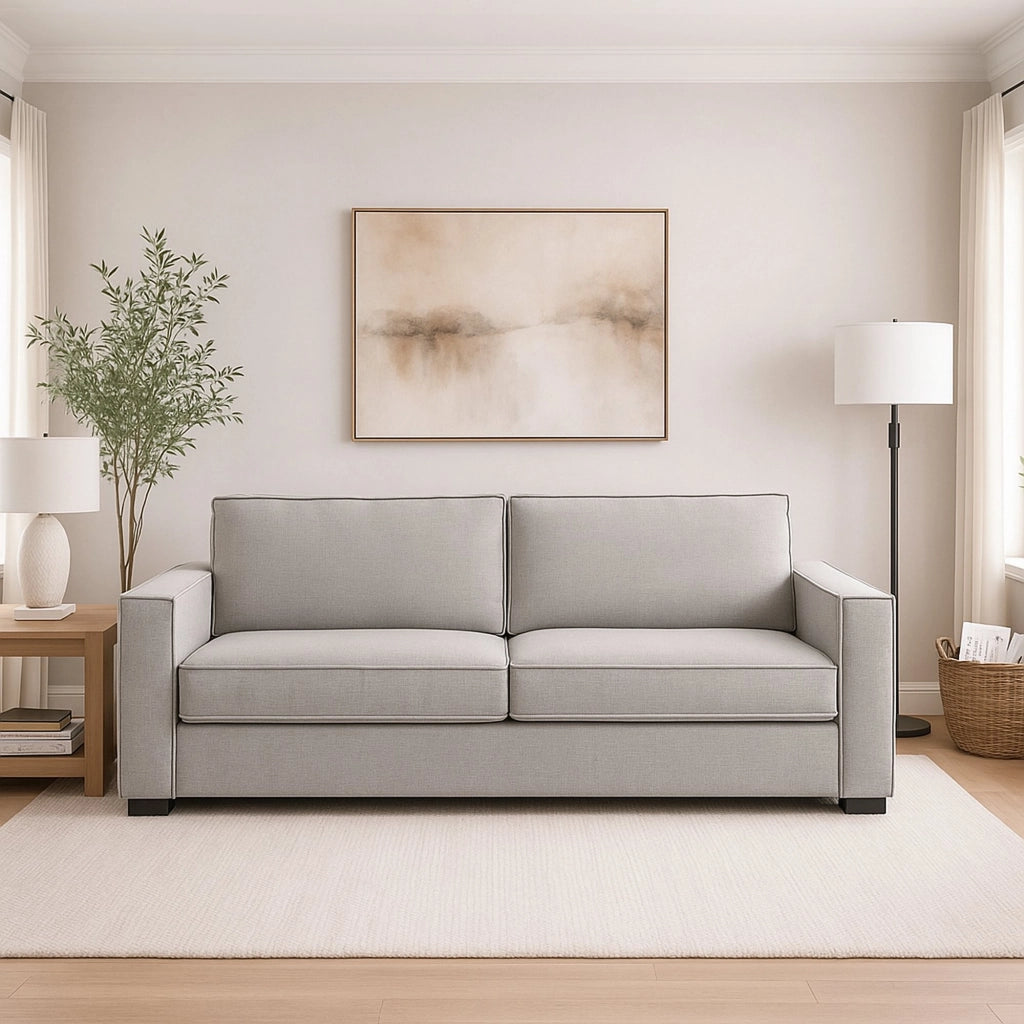 Divano fisso Arki, Divano a 2 posti, Made in Italy, SofÒ  Soggiorno in tessuto, con Braccioli standard, cm 180x95h90, Grigio