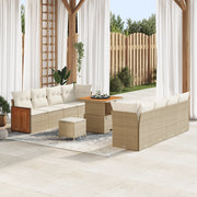 Set di Divani da Giardino  in 11 Pezzi con Cuscini Beige Poly Rattan Acacia