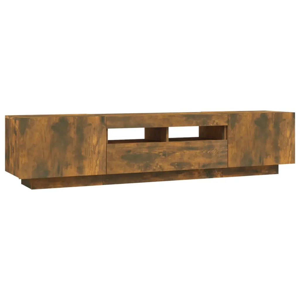 Set Mobili TV 2pz | Armadietto TV | Mobile Porta TV con Luci LED Rovere Fumo in Legno Multistrato