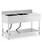 Lavello professionale in acciaio inox con 2 vasche 140 x 60 x 97 cm acciaio inox argento 14_0009563