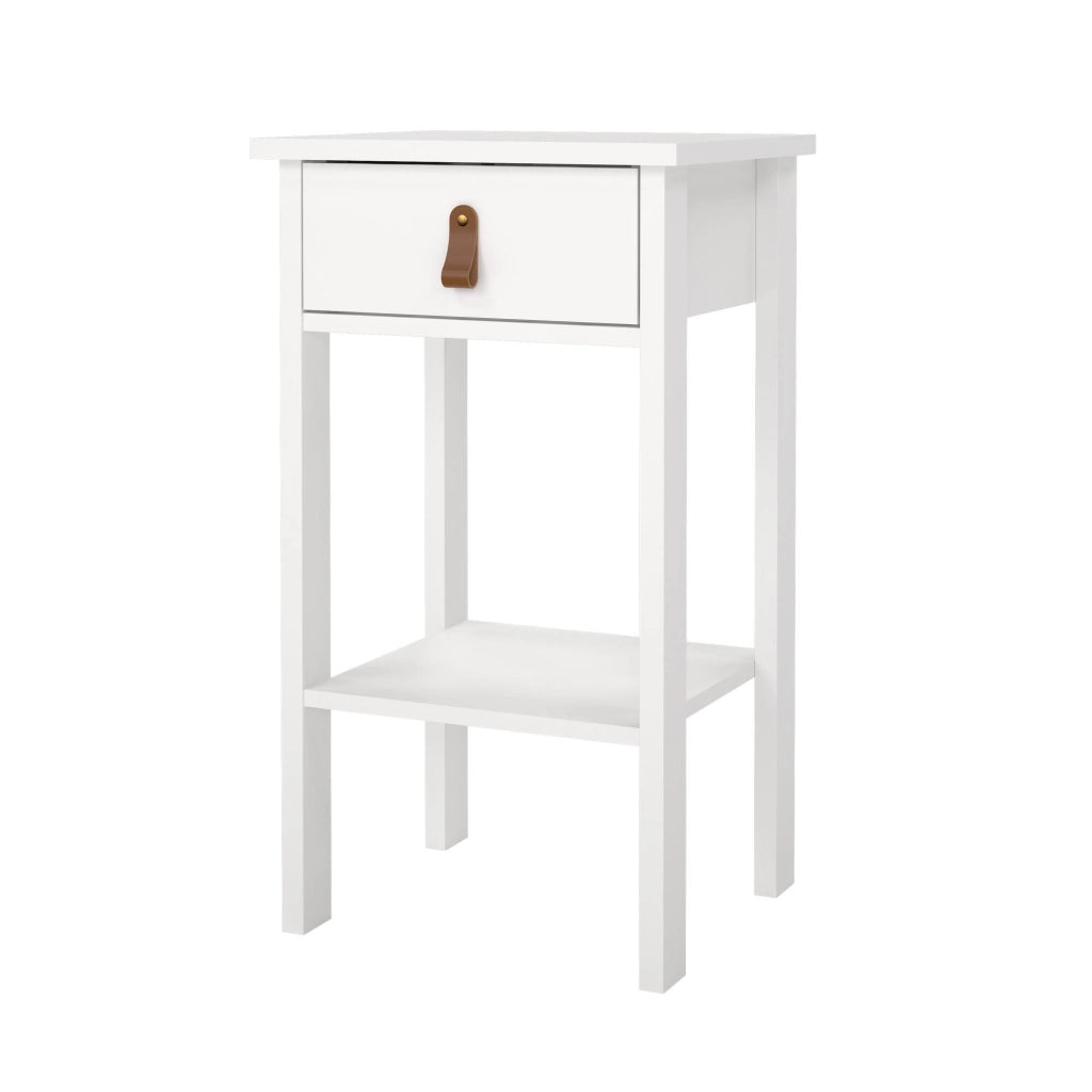 Comodino Inday, Comò basso, Tavolino da notte, Mensola da letto, 40x34 h70 cm, Bianco