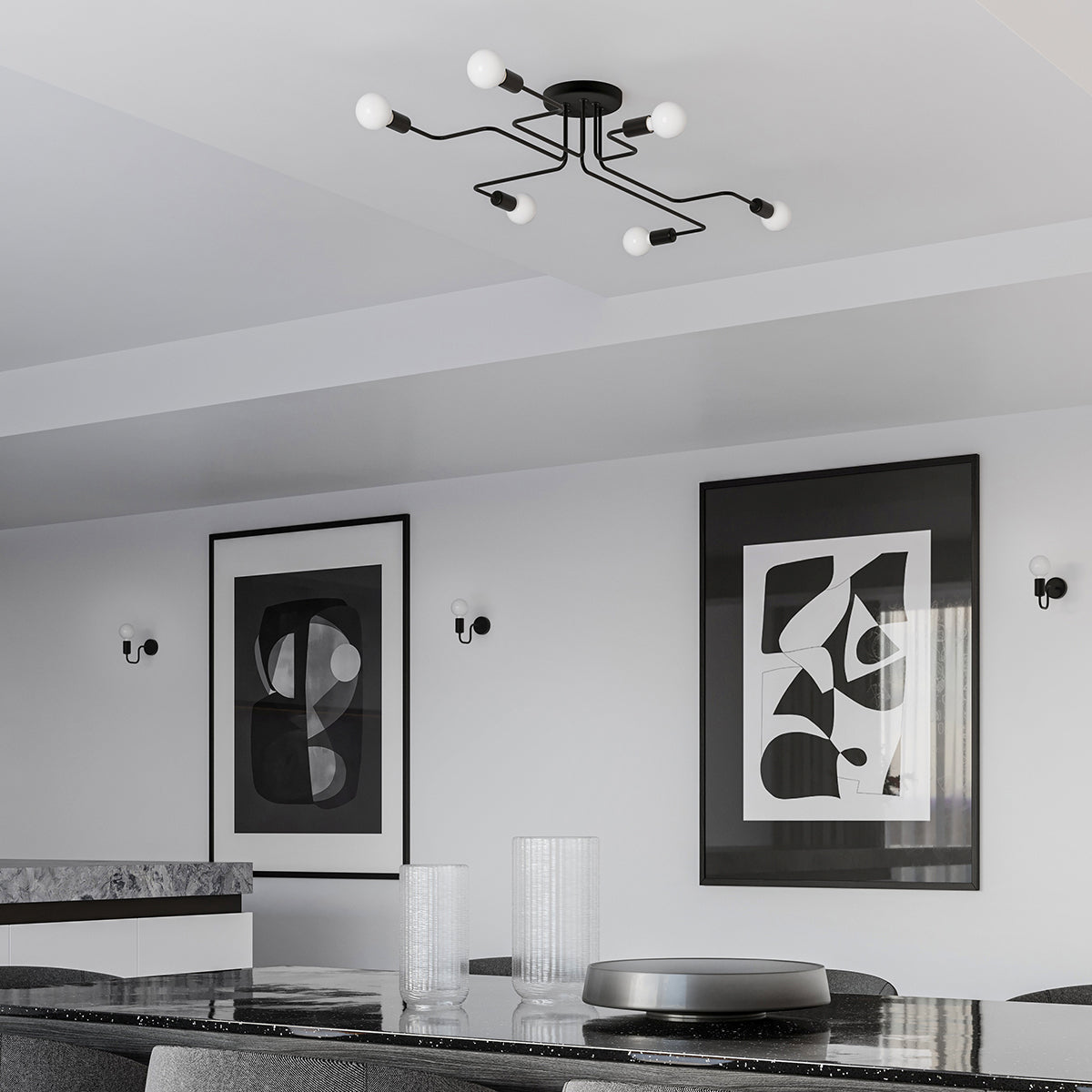 Lampada da soffitto VECTOR 8x E27 LED Max 15W Illuminazione industriale in acciaio nero