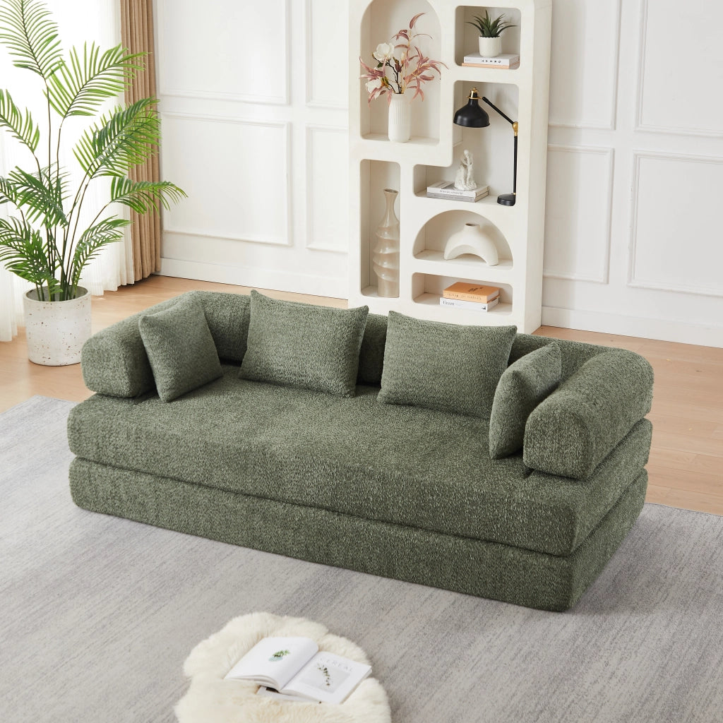 Desviae Divano letto modulare 4 in 1 in ciniglia verde con schienale regolabile 4 cuscini e base antiscivolo