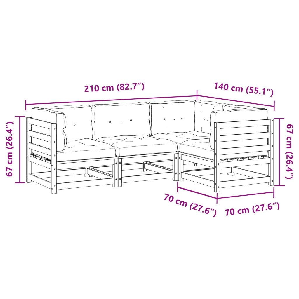 Set Divano da Giardino 4 pz con Cuscini Legno Massello di Pino 3299412