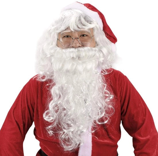 Set di accessori da cosplay per un Babbo Natale - Bianco - Faccia/Barba - Occhiali da Babbo Natale - Accessori da cosplay - Adatto per adulti - 45 cm/42 cm - Costume da Babbo Natale