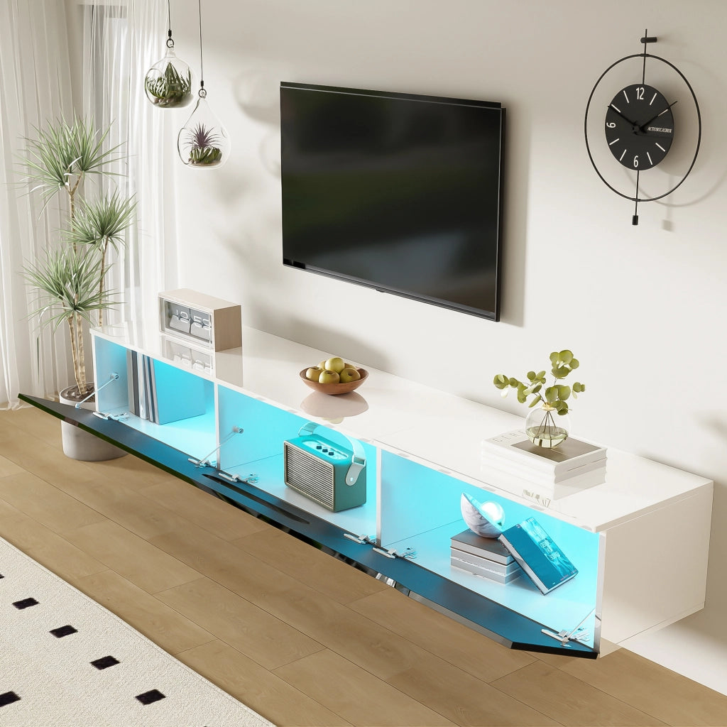 Mobile TV con LED ¨C MINIMAL ¨C Nero/Bianco Lucido, 180 cm, Parete