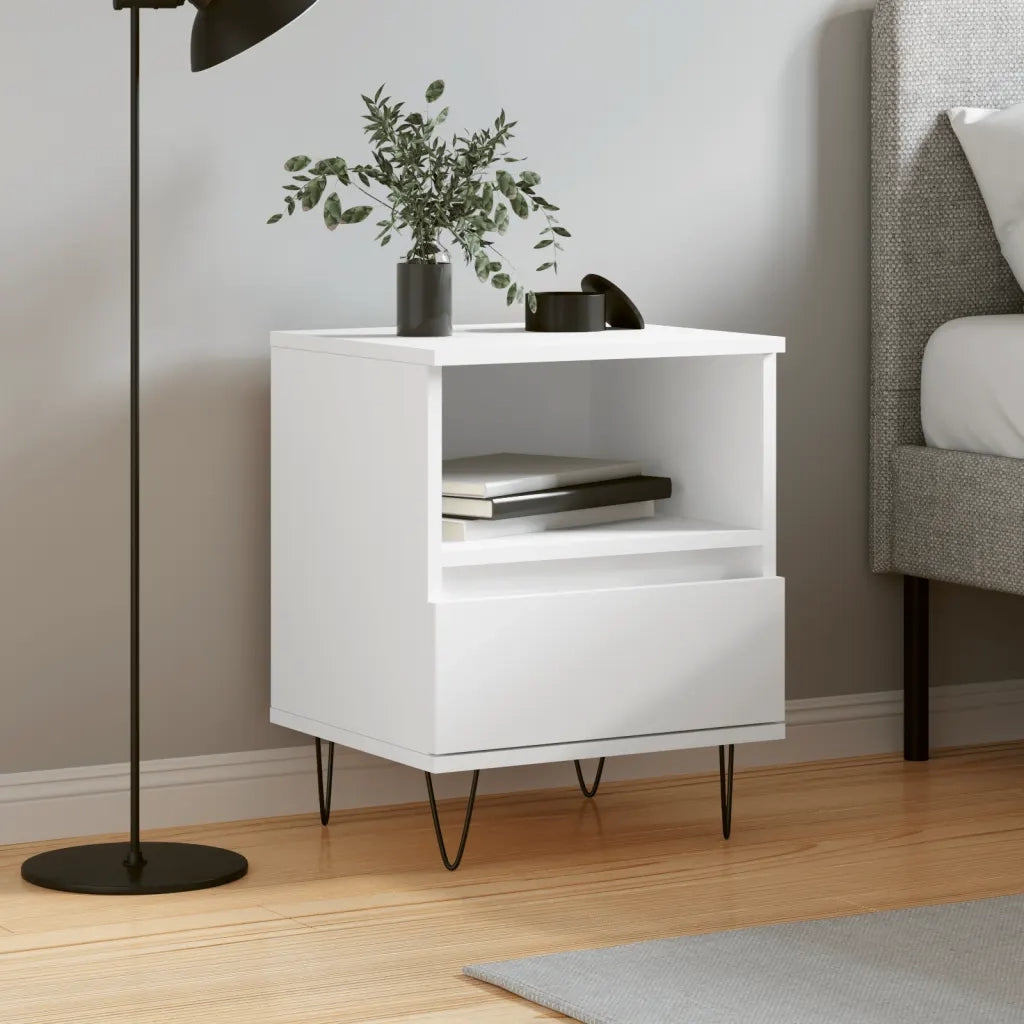 Comodino | Armadio da Notte | Mobiletto da notte Bianco 40x35x50 cm in Legno Multistrato