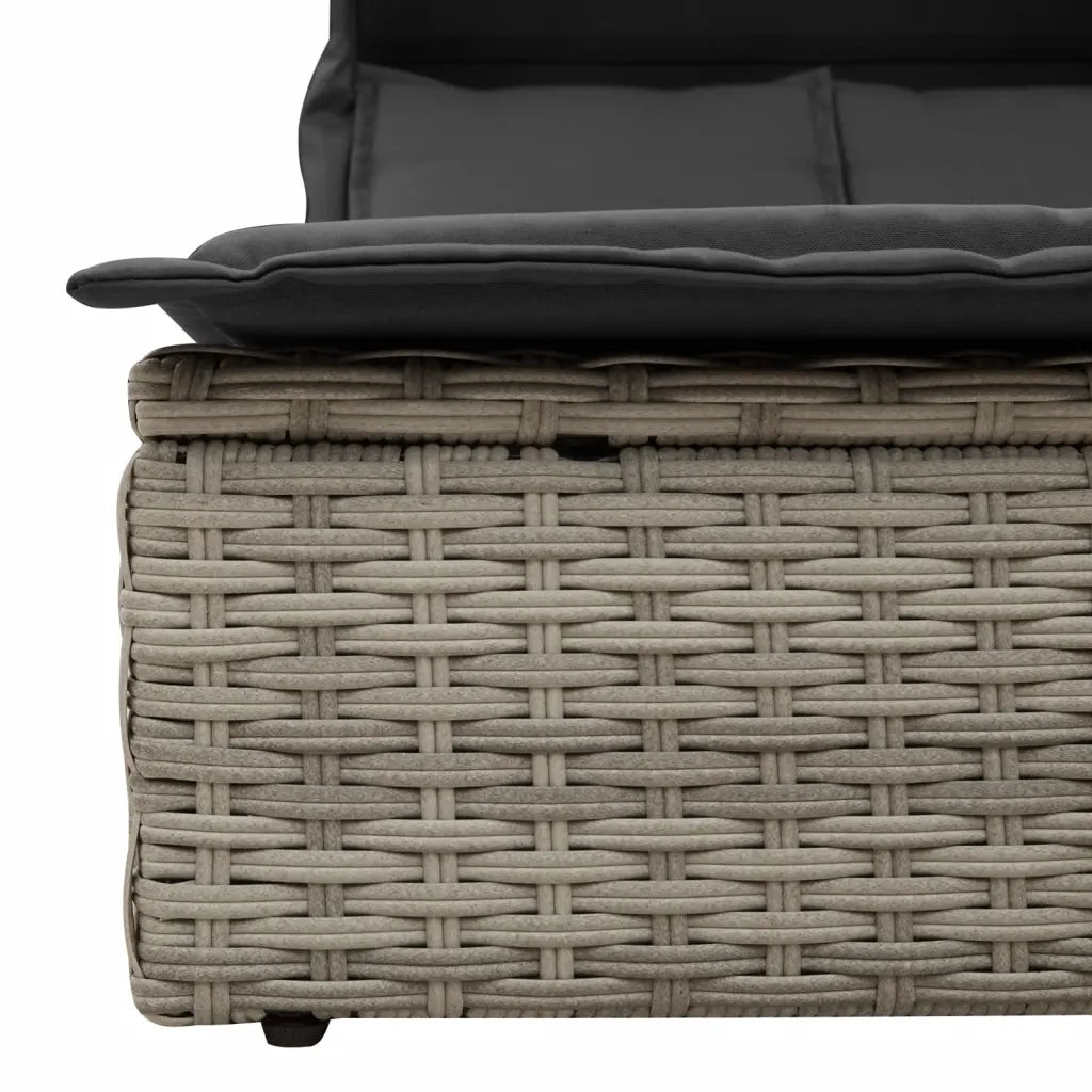 Sdraio da giardino | Lettino Doppio Baldacchino e Cuscini Grigio Chiaro Polyrattan