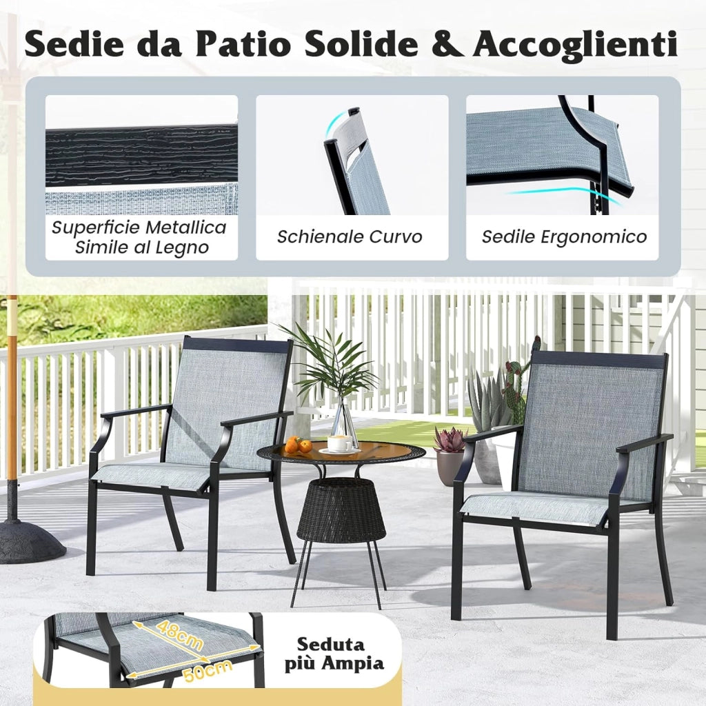 Set di 2 Sedie da Gairdino, Poltrone da Patio con Seduta in Tessuto Textilene, Sdraio da Balcone con Gambe in Metallo, Sedia da Pranzo Poltata 150 kg, per Giardino, Patio (Blu)