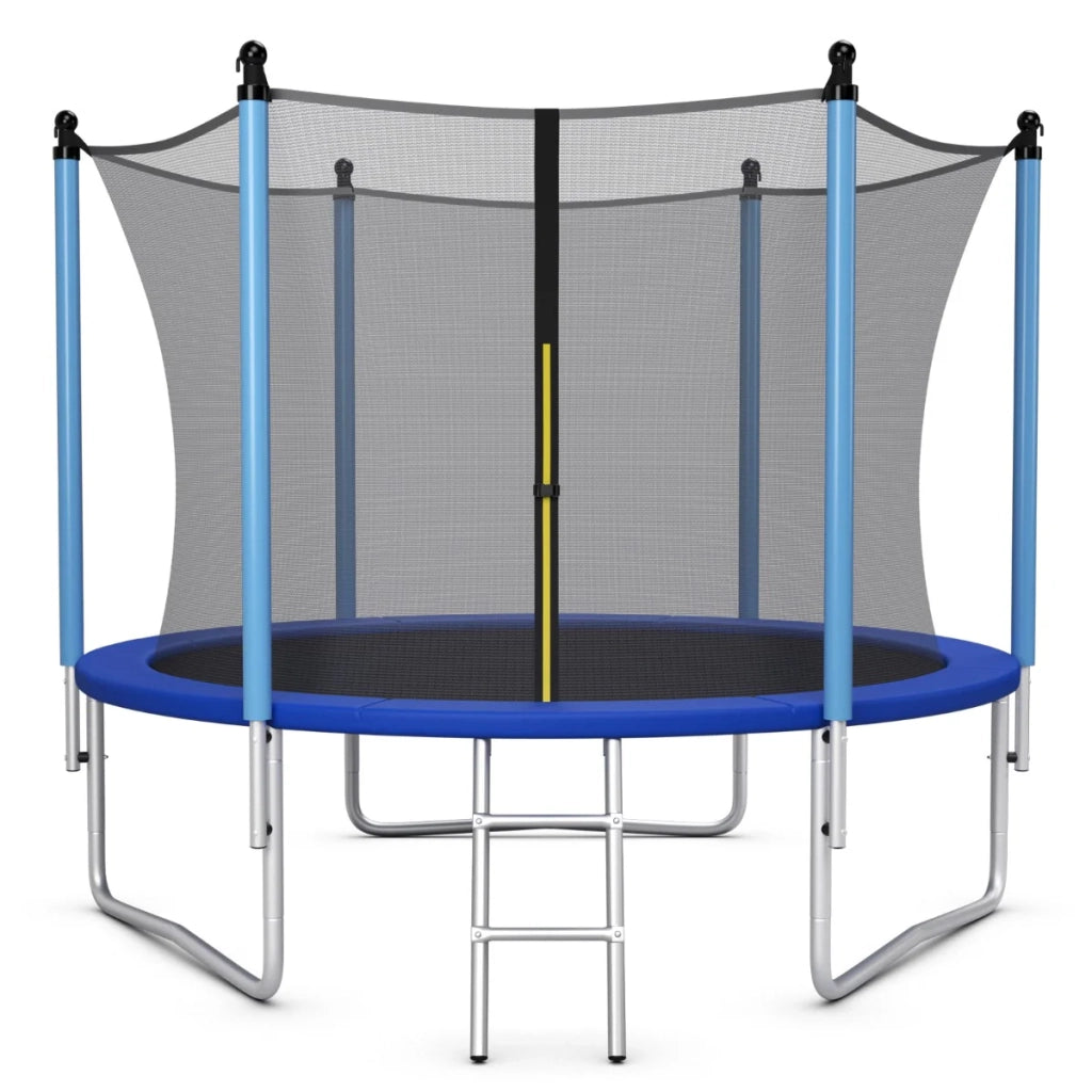 Trampolino da esterno set da 1 diametro 244 cm con rete di sicurezza e scaletta antiscivolo design moderno in acciaio zincato blu 20_0019350