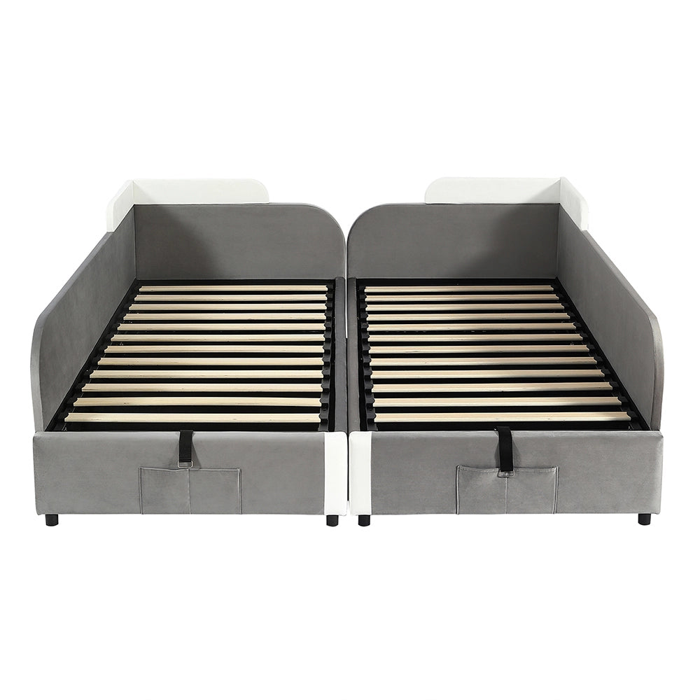 Letto a Castello Bambino Idraulico con Contenitore 90x200cm - Xylo - Velluto Grigio