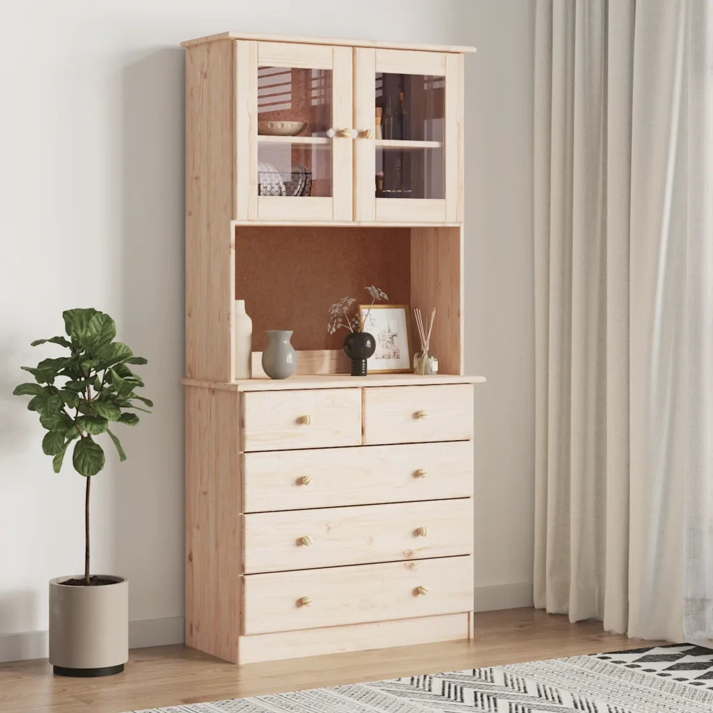Credenza-Buffet-Armadio da cucina ALTA 77x35x165 cm in Legno Massello di Pino