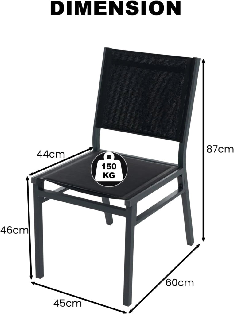 Set di 1 sedie da giardino in tessuto e metallo, per interni ed esterni, sedia da esterno con schienale alto, Desigm Economico, carico di 150 kg, per terrazza, balcone, feste, nero (1)