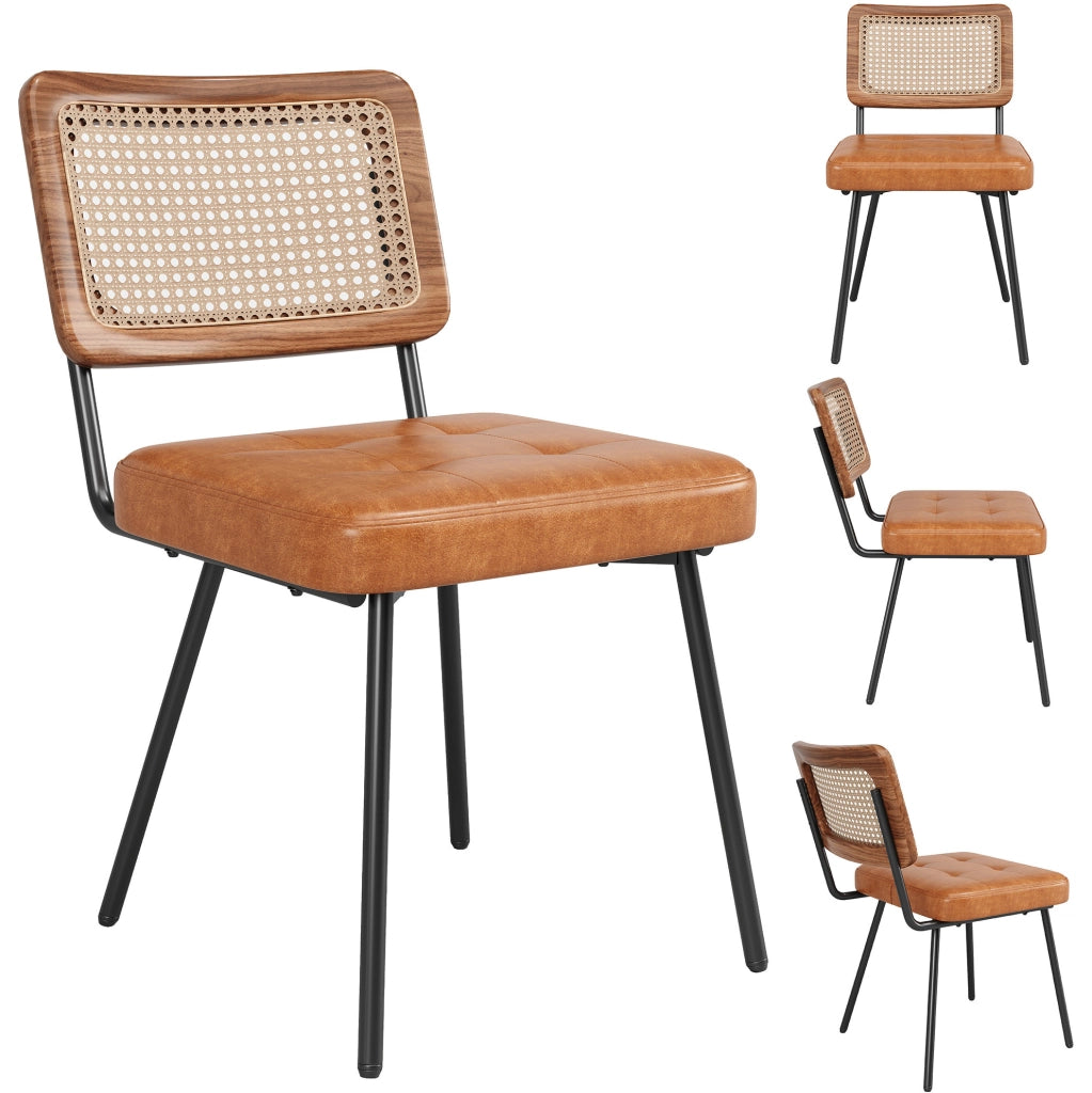 Sedia da pranzo 61x46x79 cm ergonomica in PU; metallo e rattan PE marrone
