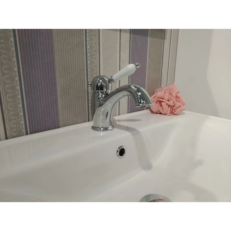 Miscelatore lavabo LABE in ottone cromato con maniglia in ceramica con sifone
