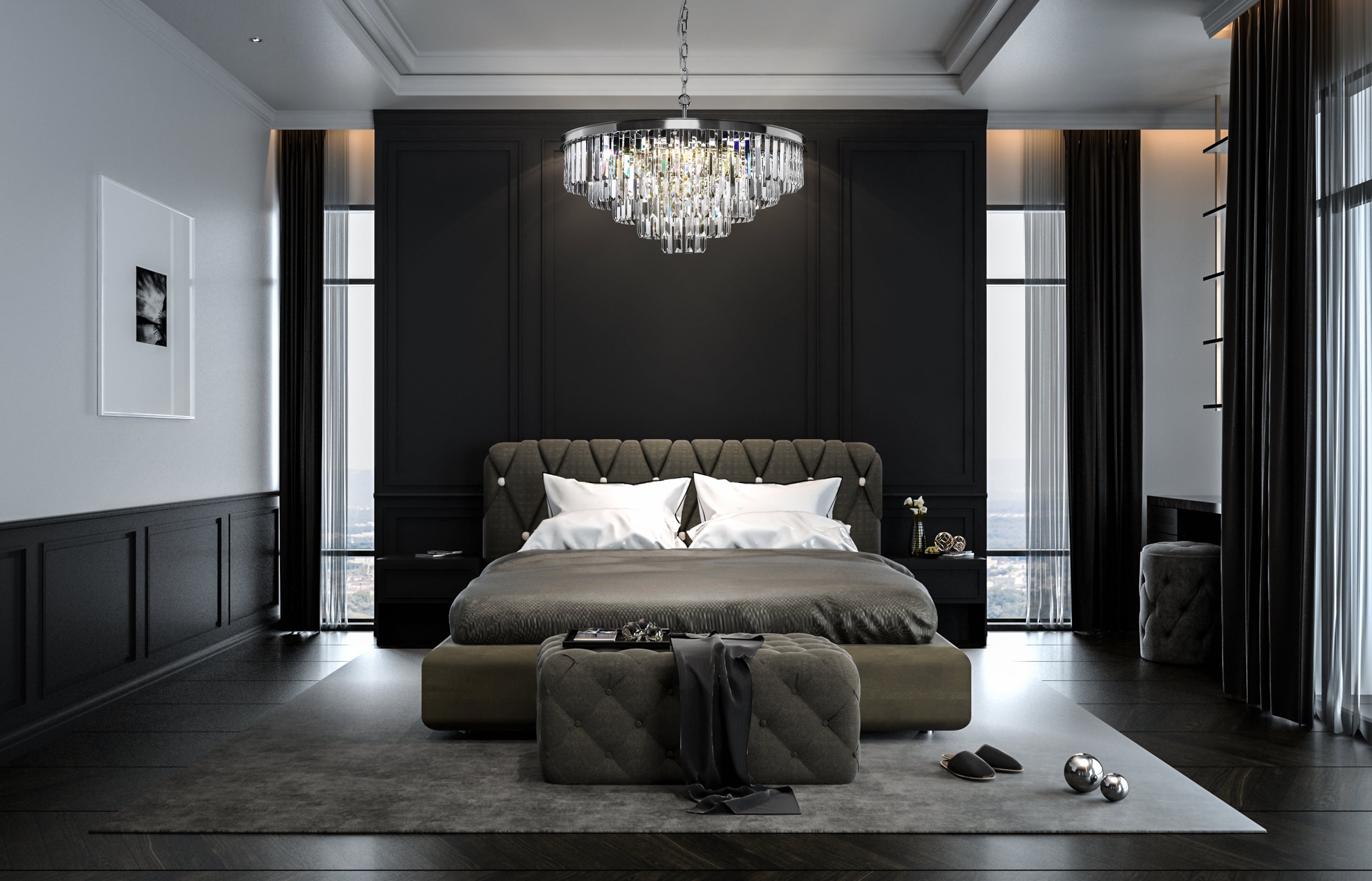 Lampada pendente Neoclassic in Metallo e Vetro Revero Cromo