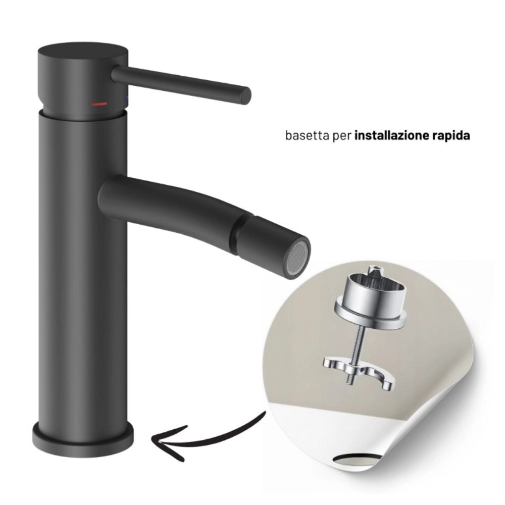 Miscelatori bagno lavabo e bidet serie jazz con leva in metallo e piletta facile installazione *** finitura- nero opa...