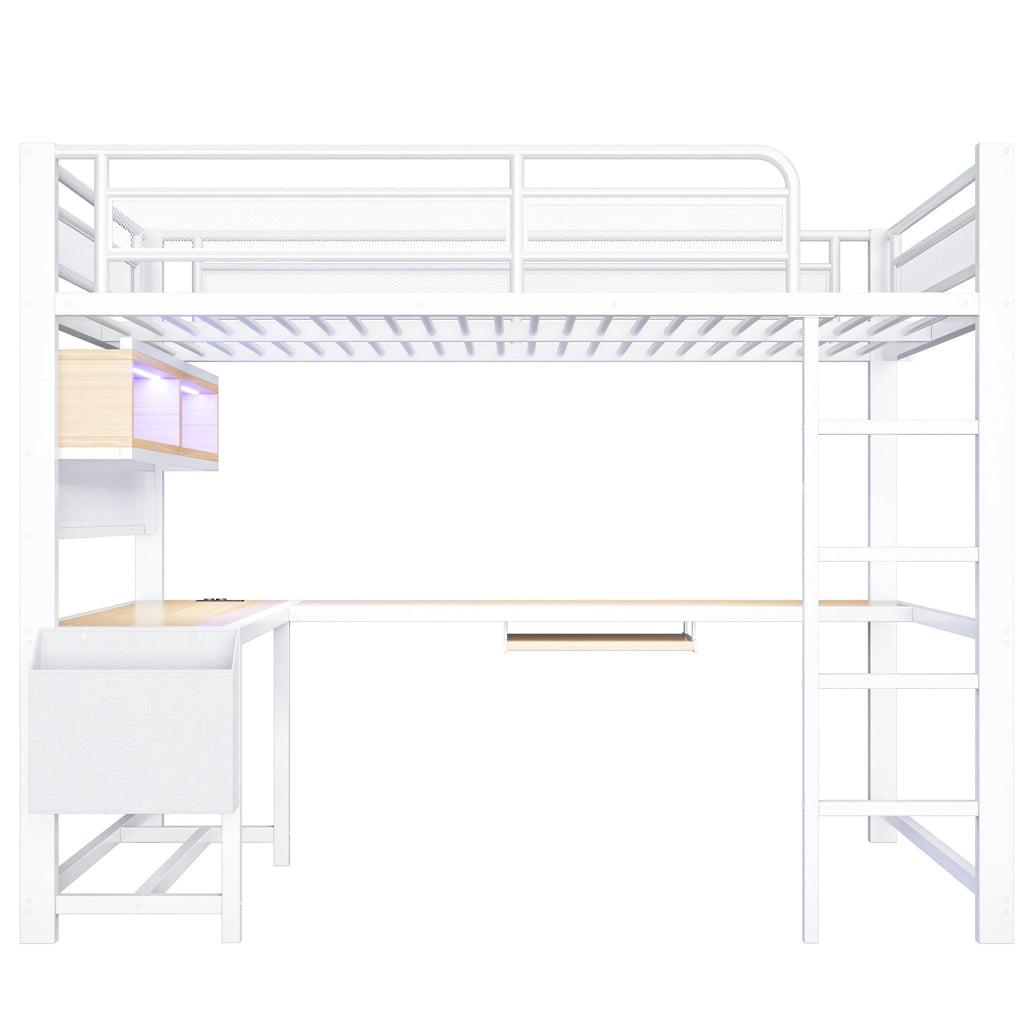 Letto a soppalco 140x200 cm con scrivania, LED e ricarica USB