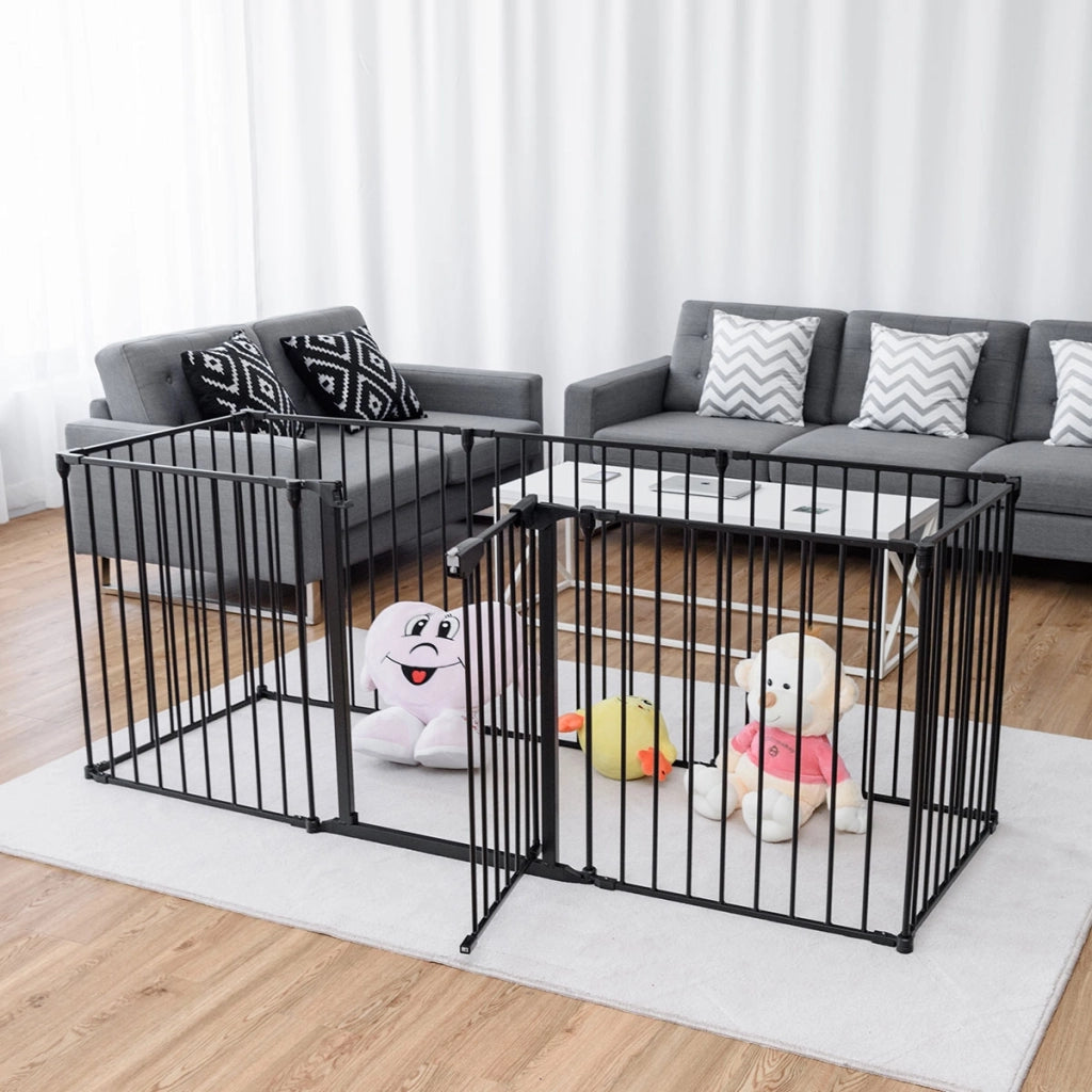 Cancelletto per camino in metallo 8 pezzi Cancello di sicurezza per bambini, cani e scale, Nero