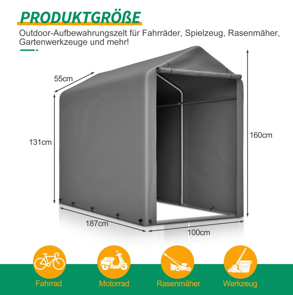 Garage per biciclette in acciaio 187x100x160 cm grigio scuro