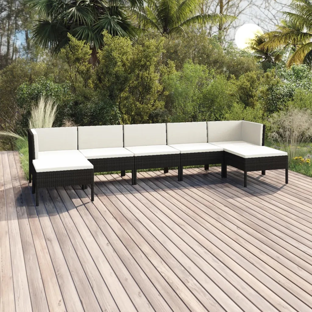 Set Divani da Giardino 7 pz con Cuscini in Polyrattan Nero cod mxl 38465
