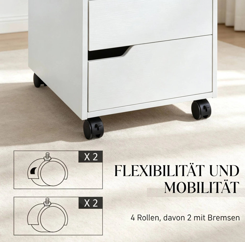 Mobile Rollcontainer aus MDF mit 3 Schubladen, 40x50x57,5 cm, Weiß