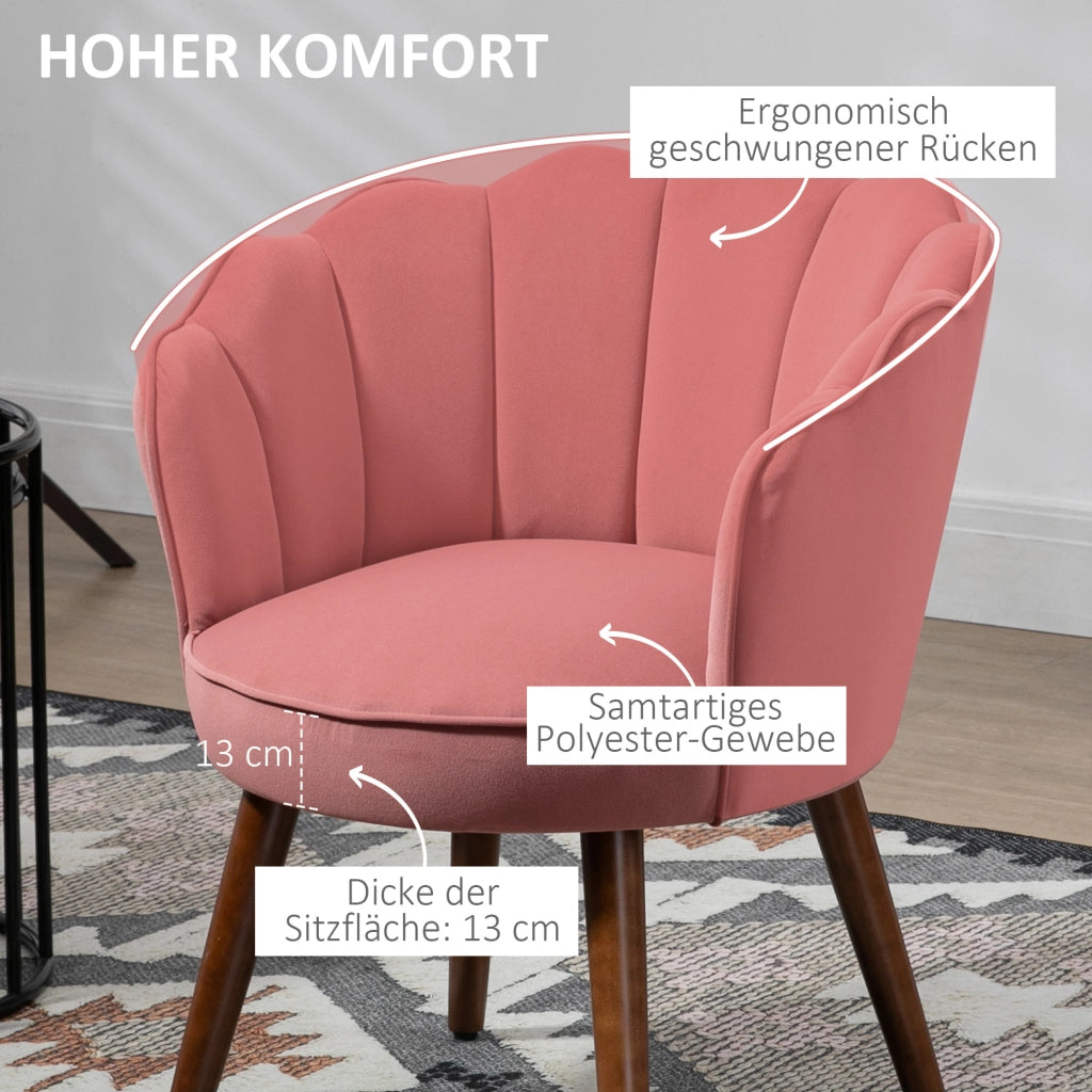 Poltrona relax a guscio con gambe in legno ¨C zephmum ¨C rosa velluto