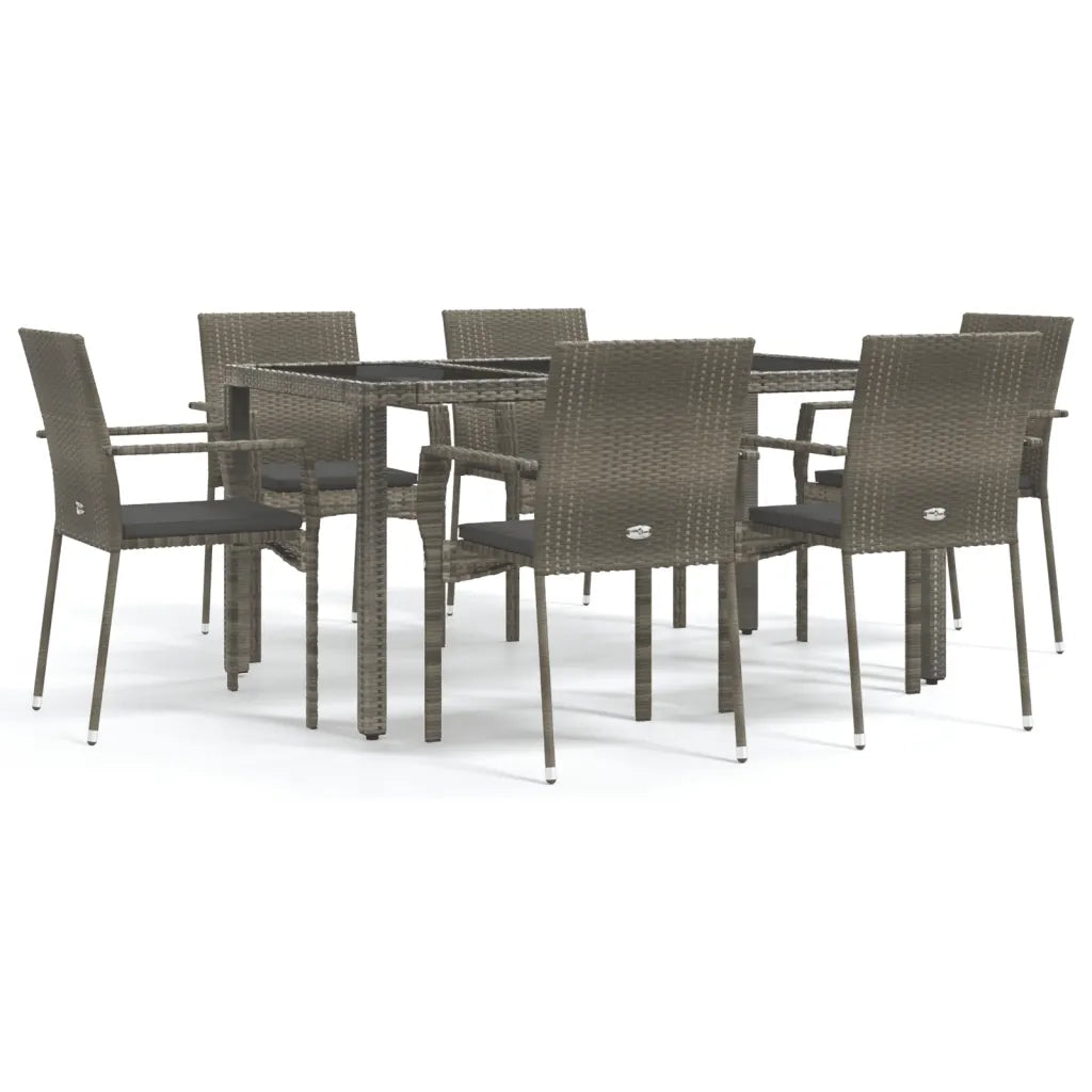 Set da Pranzo da Giardino 7 pz con Cuscini in Polyrattan Grigio 3184984