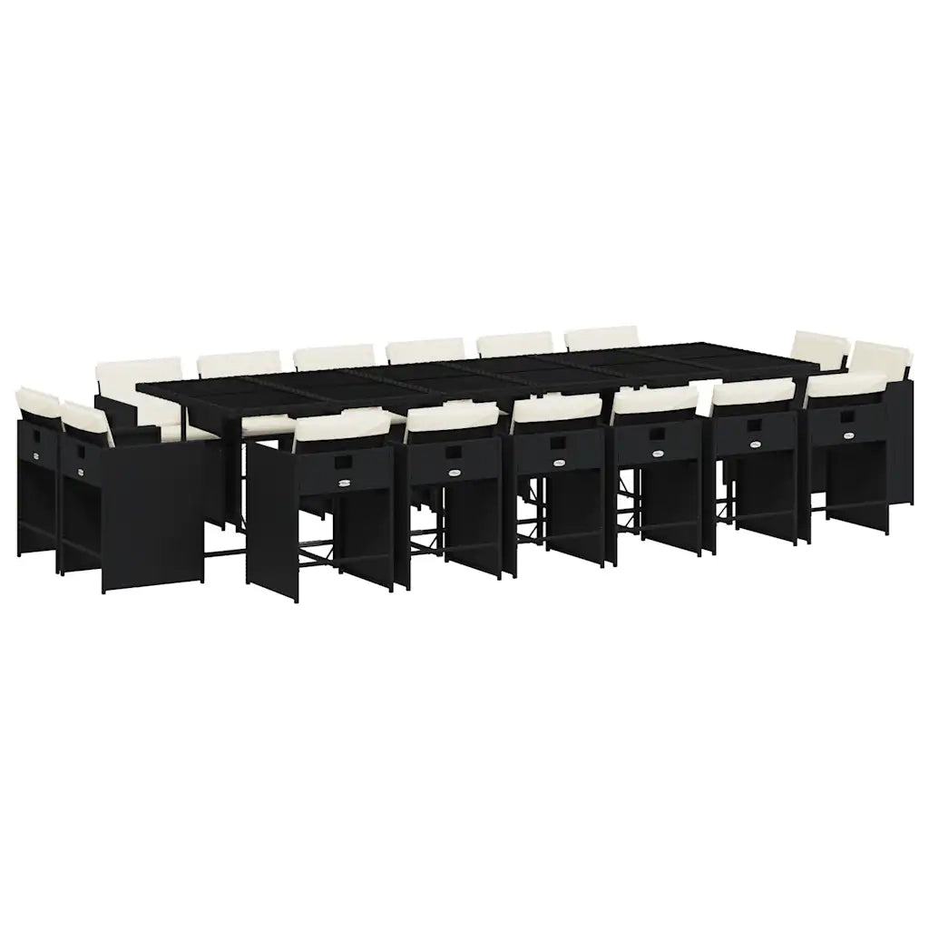 Set da Pranzo da Giardino 17 pz con Cuscini Nero in Polyrattan 3211242