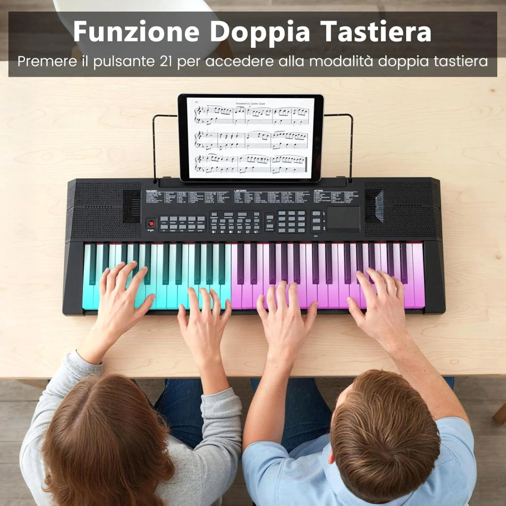 Tastiera Pianoforte a 54 Tasti per Principianti, Pianoforte Digitale con 200 Ritmi e 200 Suoni, 60 Demo, Leggio, Strumento Musicale Educativo per Bambini, Adolescenti e Adulti, Nero