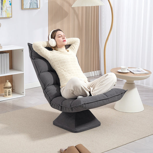 Poltrona per Salotto Girevole 62x70x95 cm con Schienale Regolabile in 5 Posizioni in Effetto Velluto Grigio