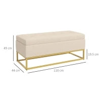 Panca Contenitore Rettangolare con Seduta Imbottita e Gambe in Acciaio, 110x44x49 cm, Beige