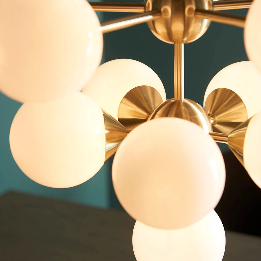 Lampadario Oscar Endon ottone 11 sfere vetro bianco G9