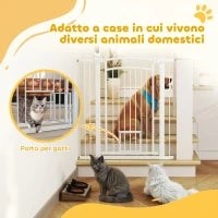 Cancellino per Cani Regolabile con Estensioni e Porta per Gatti, 76-104x106cm, Bianco