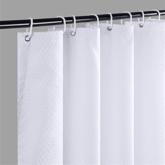 Douchegordijn Schermo Acqua - Wafelstof Bianco - Resistente alla Muffa - Impermeabile Zoom - Verstato - Per Bagno - Zona Umidità - Set con 8 Ganci - 120 x 200 cm Douchegordijn 120x200