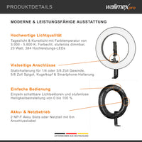 Ring light a LED 380 Bi-Color dimmerabile 23W, Luce ad anello con settori commutabili per foto e video, incl. accessori