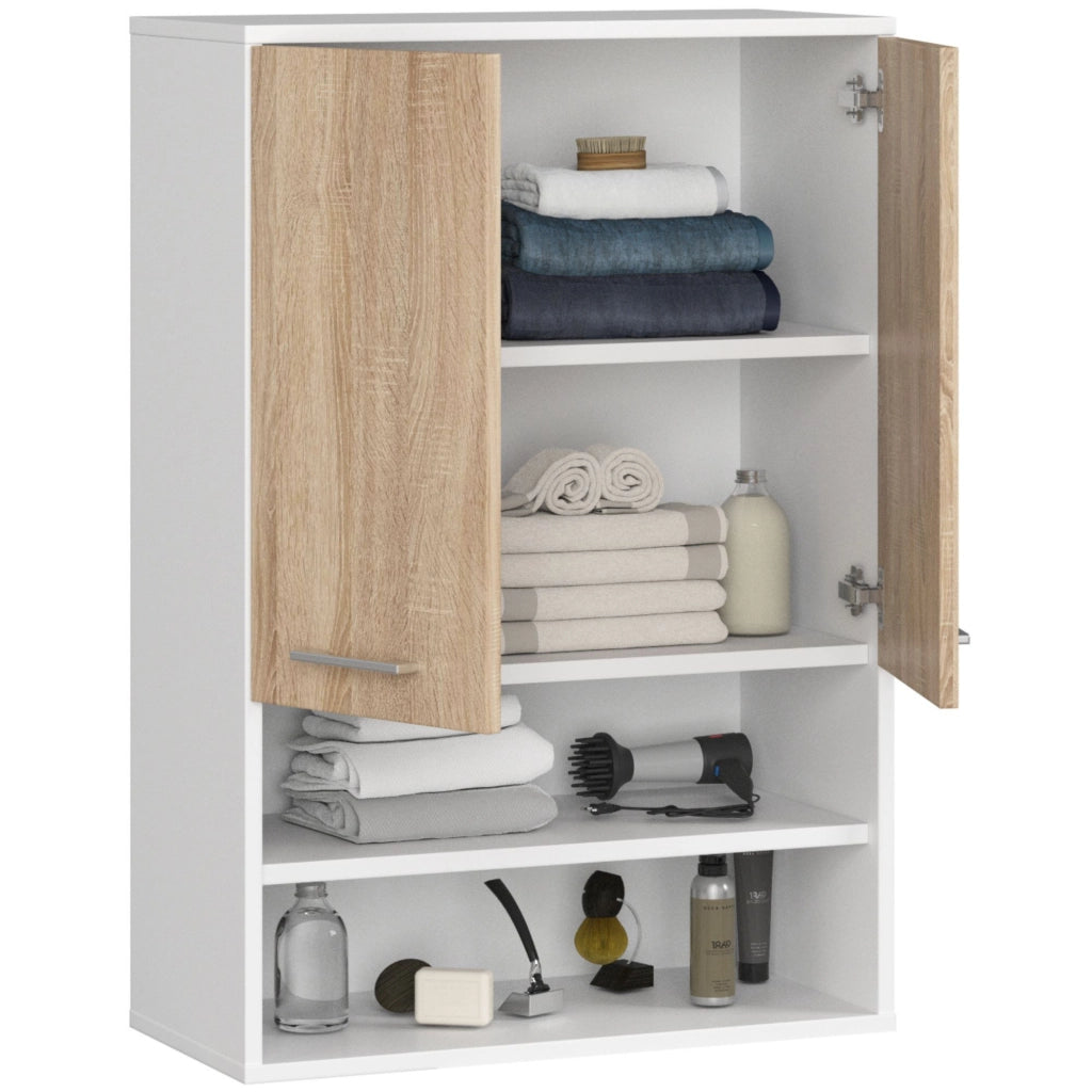 Mobile bagno sospeso AKORD FIN H934 W64 Bianco, Quercia Sonoma 2 ante 64x94x30 cm